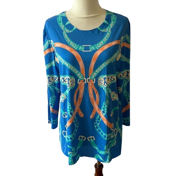J MCLAUGHLIN RILEY TOP L EQUESTRIAN RAW EDGE LIGHTWEIGHT HERITAGE INSPIRED NWT - Picture 1 of 11